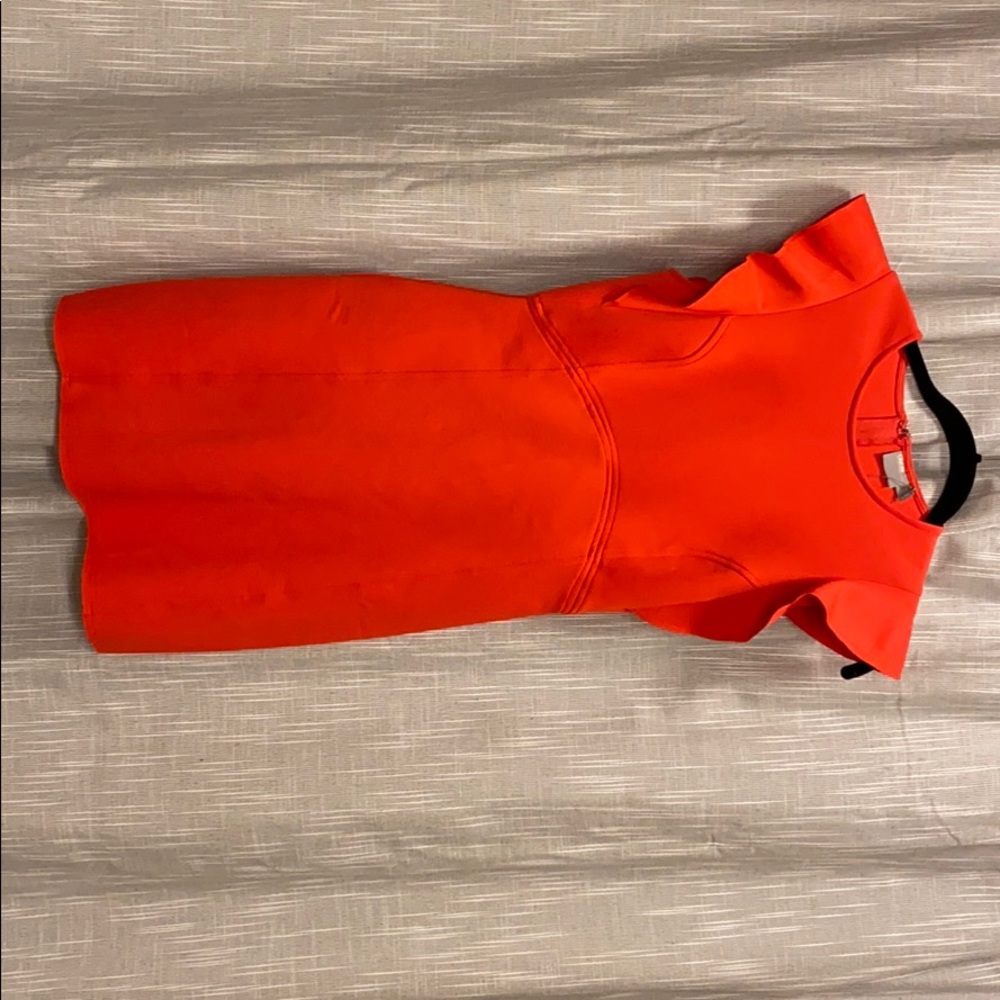 ASOS “scuba” mini dress with ruffle sleeve